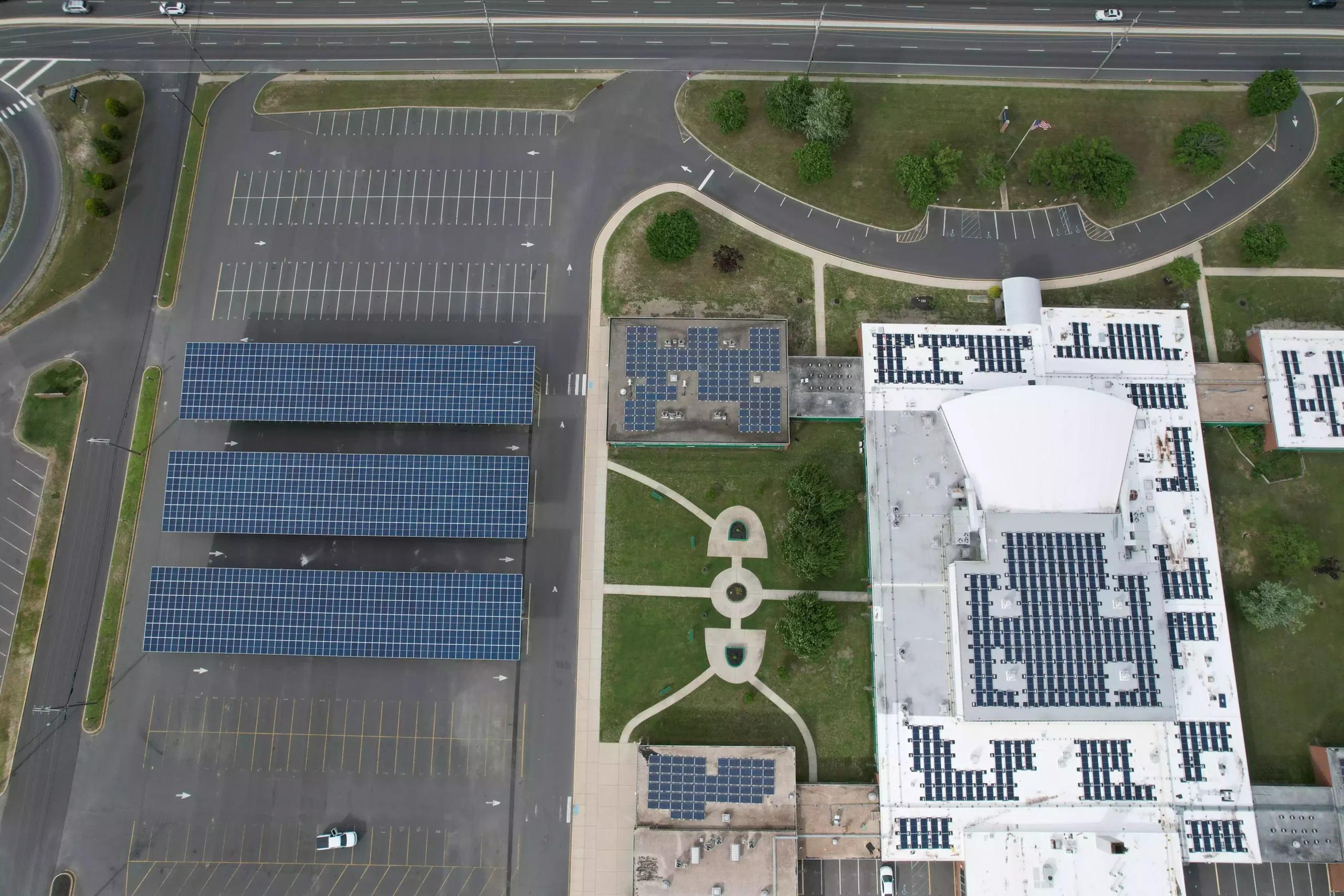 brick high school - new jersey solar shades installed and shown from the top