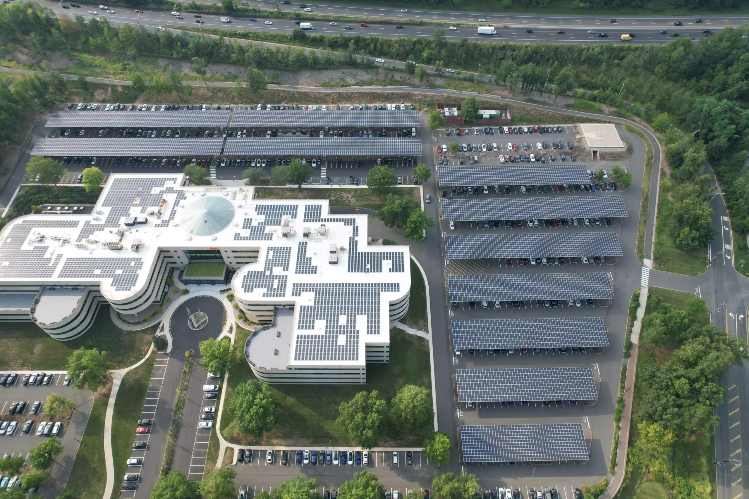 solar shades installed over a large area